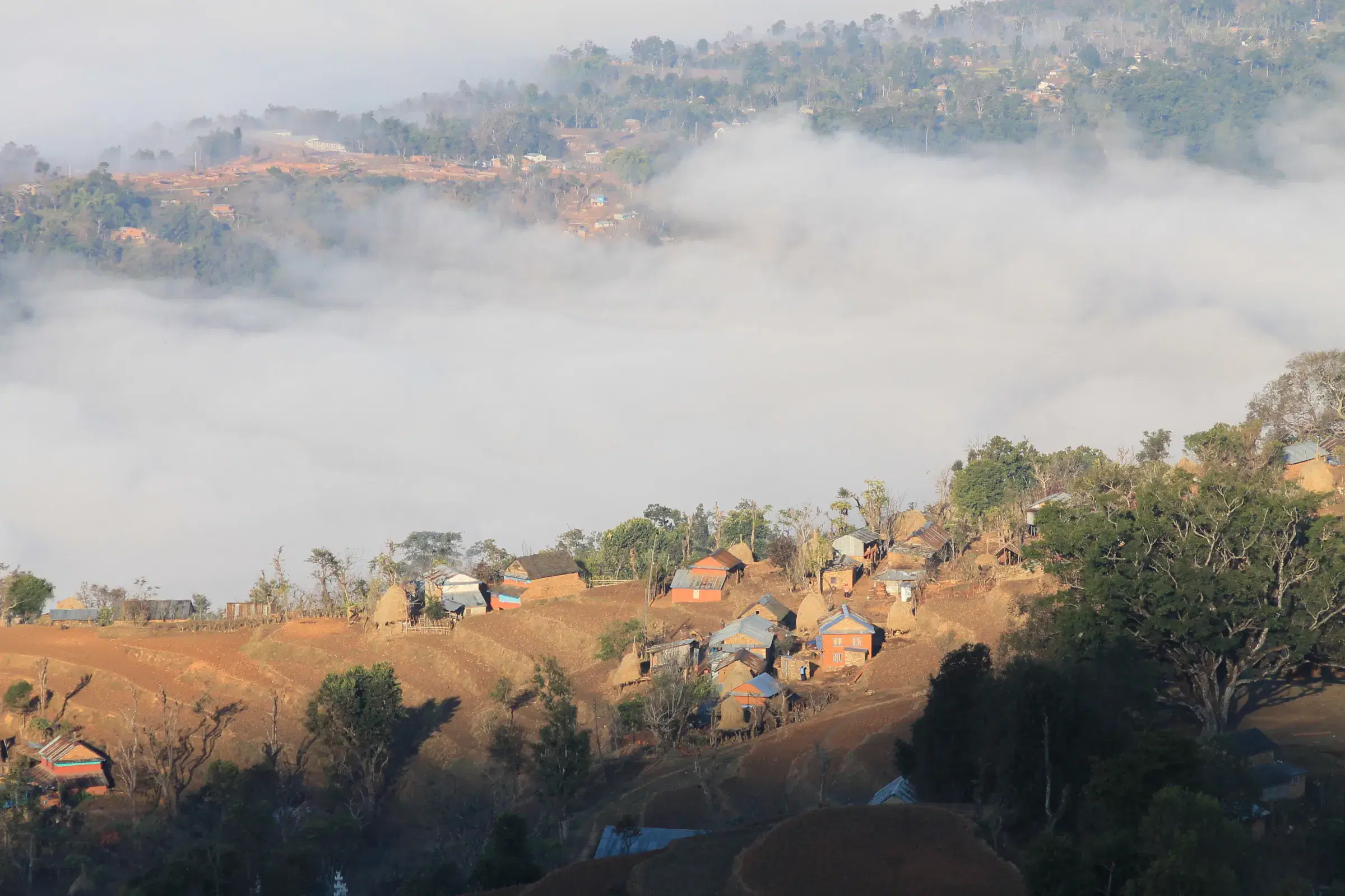 Outdoor travel scene featuring cloudy sky.